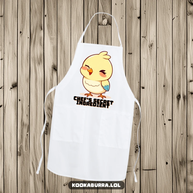 Funny apron showcasing a bird with a playful wink and a bobbing head, perfect for keeping clothes clean with a touch of cheeky humor.
