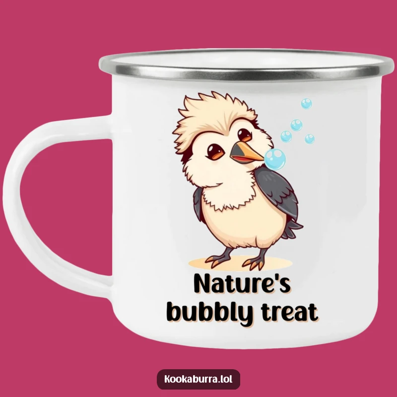 Funny Kookaburra Bubble Camping Mug: Enamel Amused Cup, Outdoor Humorous Gift, Perfect Funny Gift