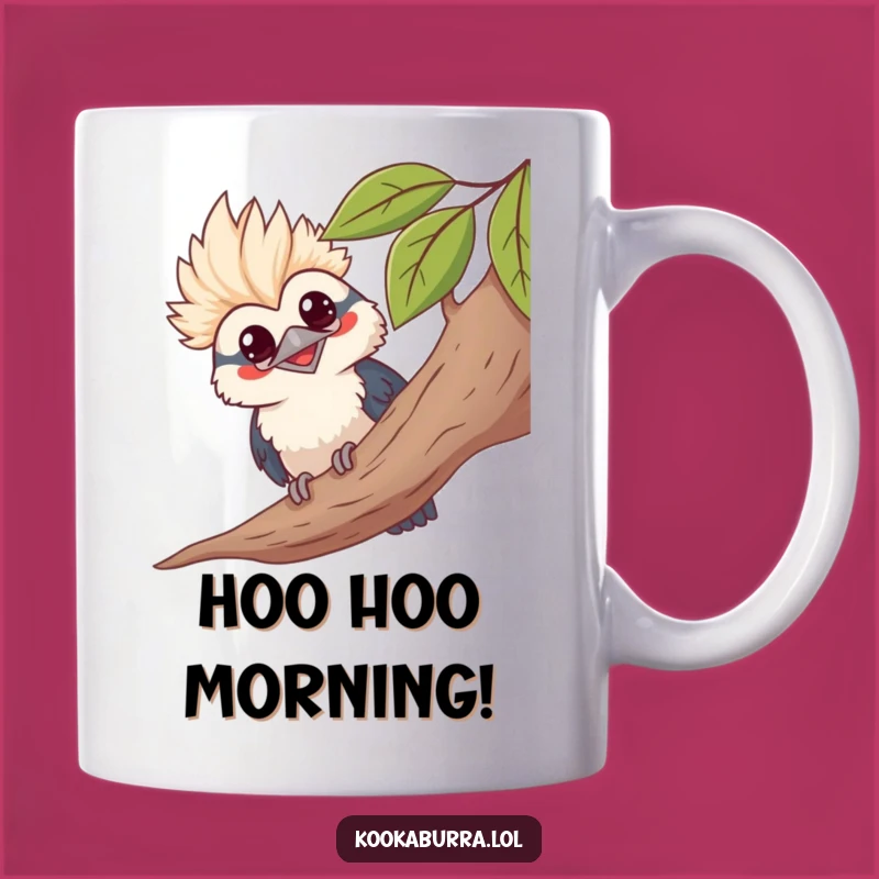 Funny Kawaii Kookaburra Grinning Mug - Peekaboo Bird Gift, Humorous Leafy Branch Surprise