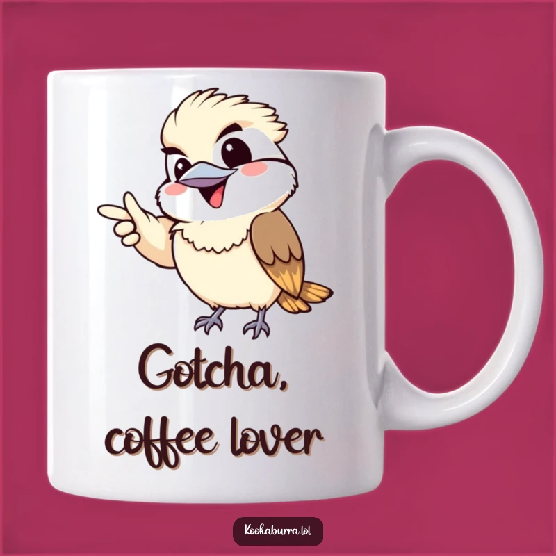 Funny Kawaii Kookaburra Mug: Gleeful Grin and Point for a Hilarious Gift