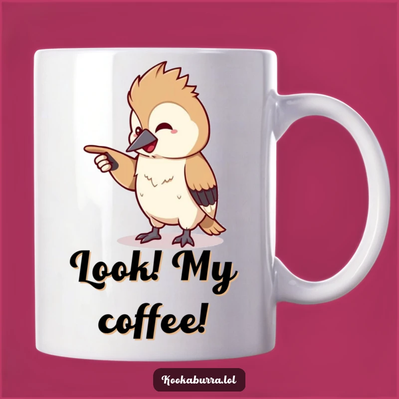 Funny Kookaburra Pointing Mug: Chuckling Bird Surprise, Perfect Humorous Gift for Curious Minds