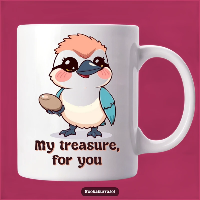 Funny Kookaburra Pebble Gift Mug: A Hopeful Bird Offering a Shiny Treasure