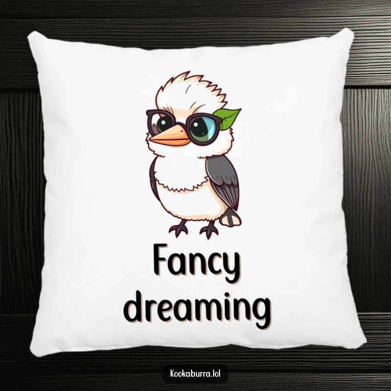 Funny kookaburra comically wearing a leaf as a monocle, a sophisticated and humorous accent pillow.