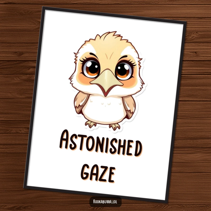 Funny surprised kookaburra digital art print of a bird with wide eyes and dropped jaw, ready to bring instant laughter home.