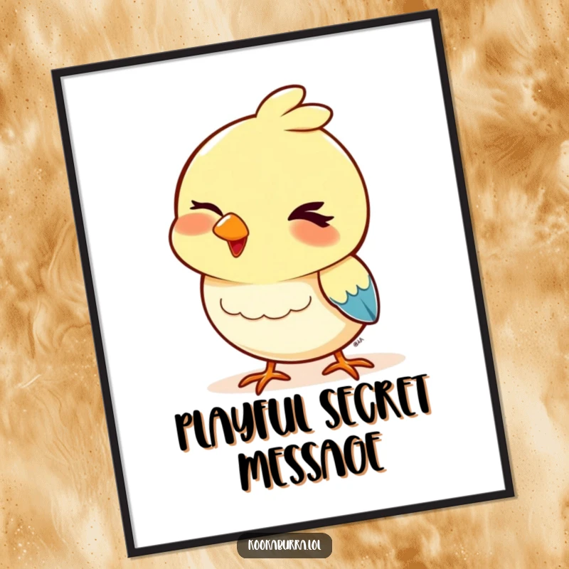 Funny digital art print of a bird with a playful wink and a bobbing head, perfect for adding a touch of humorous and cheeky wall decor.