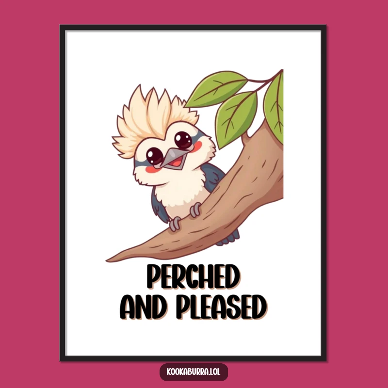 Funny Kawaii Kookaburra Digital Art - Grinning Bird Print, Humorous Peekaboo Decor