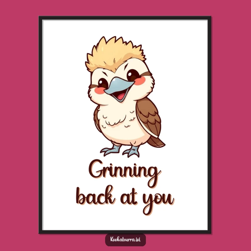 Funny Kawaii Kookaburra Digital Art - Mimic Grin Bird Print, Humorous Copycat Decor