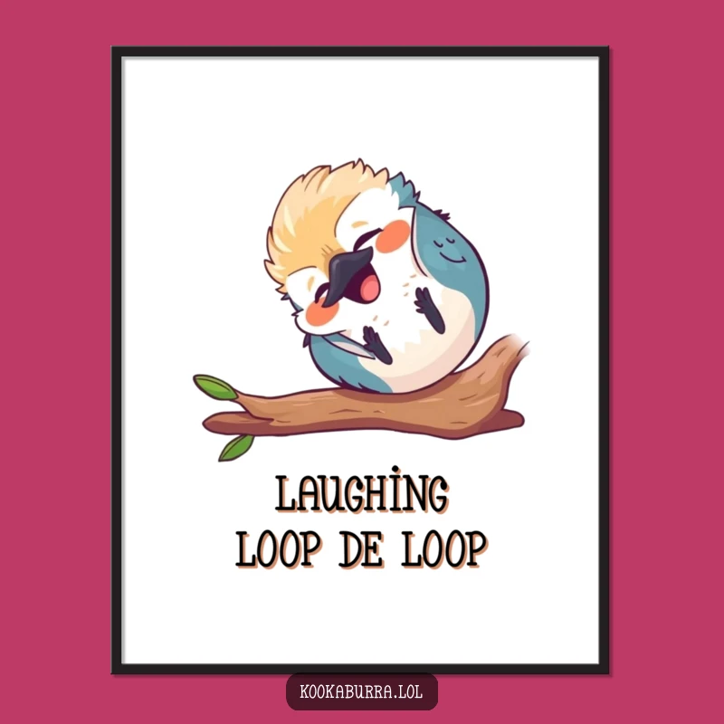 Funny Kawaii Kookaburra Digital Art - Tumbling Laughing Bird Print, Humorous Decor