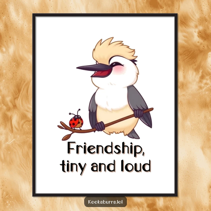 Funny Kookaburra and Ladybug Digital Art Print: High-resolution download of a kookaburra and ladybug sharing a contagious, hilarious laugh, instant decor.