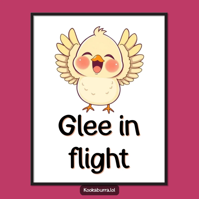 Funny Bird Digital Art Print: Chubby Laugh Wings Out Decor, Joyful Gift
