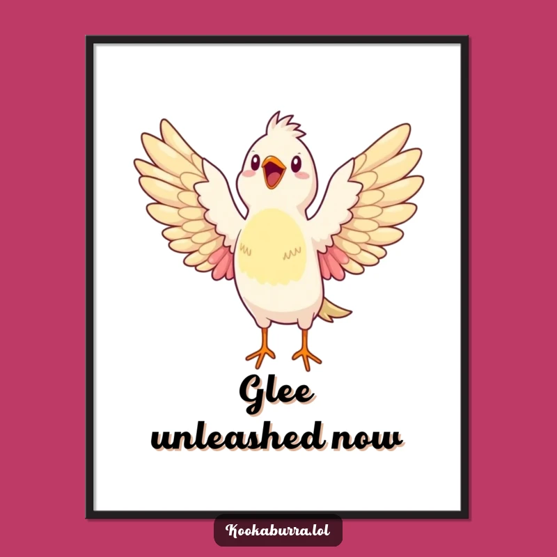 Funny Bird Digital Art Print: Glee Wings Wide Open Decor, Joyful Gift