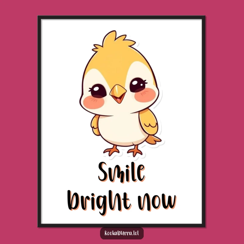Funny Bird Digital Art Print: Cute Silly Grin Wall Decor, Whimsical Gift