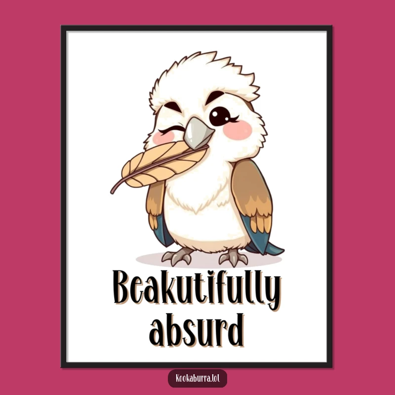 Funny Kookaburra Art Print - Winking Kawaii Bird Poster - Hilarious Wall Decor