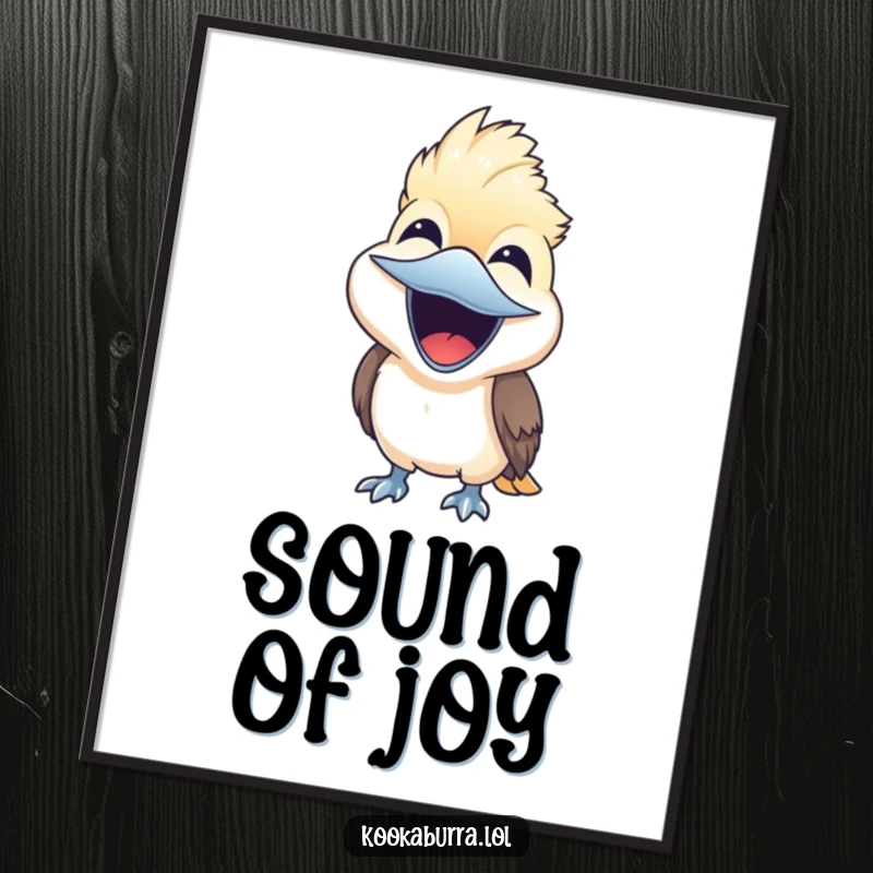 Cute kookaburra bird laughing joyfully with its beak wide open, humorous illustration, vibrant poster gift.