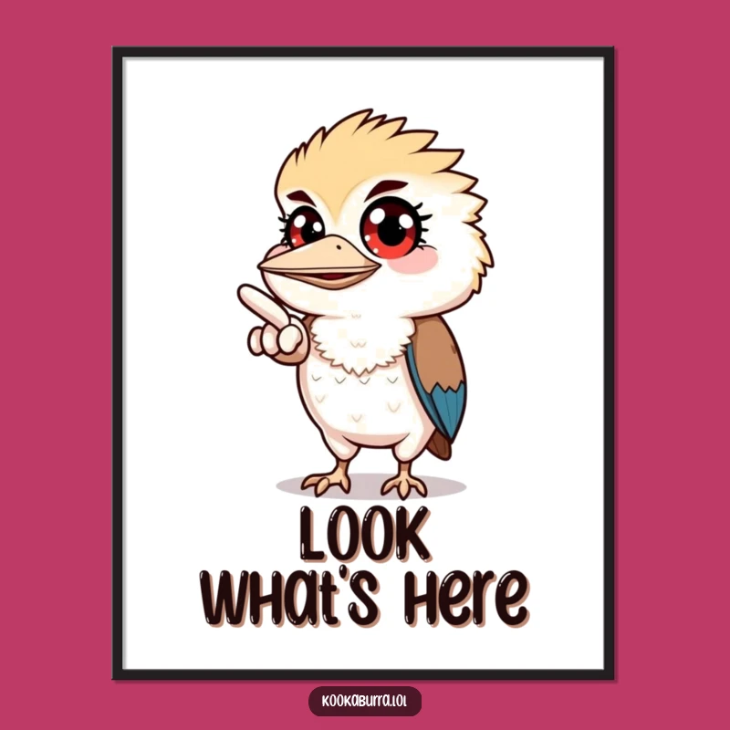 Funny Kookaburra Pointing Poster - Wide Eyed Art Print Gift