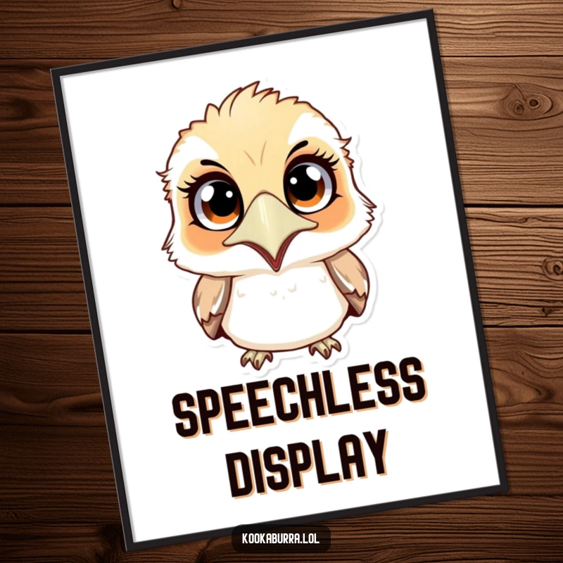 Funny surprised kookaburra poster featuring a wide-eyed, jaw-dropped bird illustration, bringing comedic energy to any wall space.