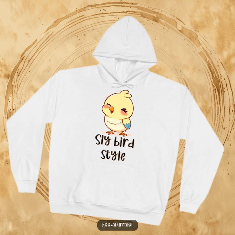 Funny hoodie showcasing a bird with a playful wink and a bobbing head, perfect for casual wear and expressing a fun, flirty vibe.