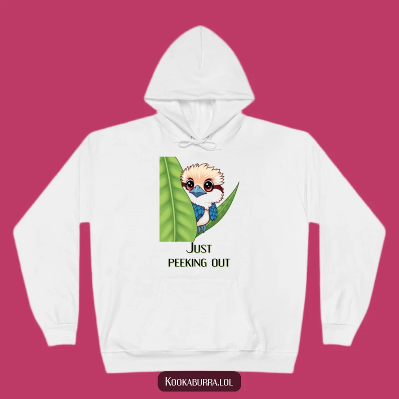 Cozy and Curious Funny Kookaburra Peeking Hoodie for Playful Comfort