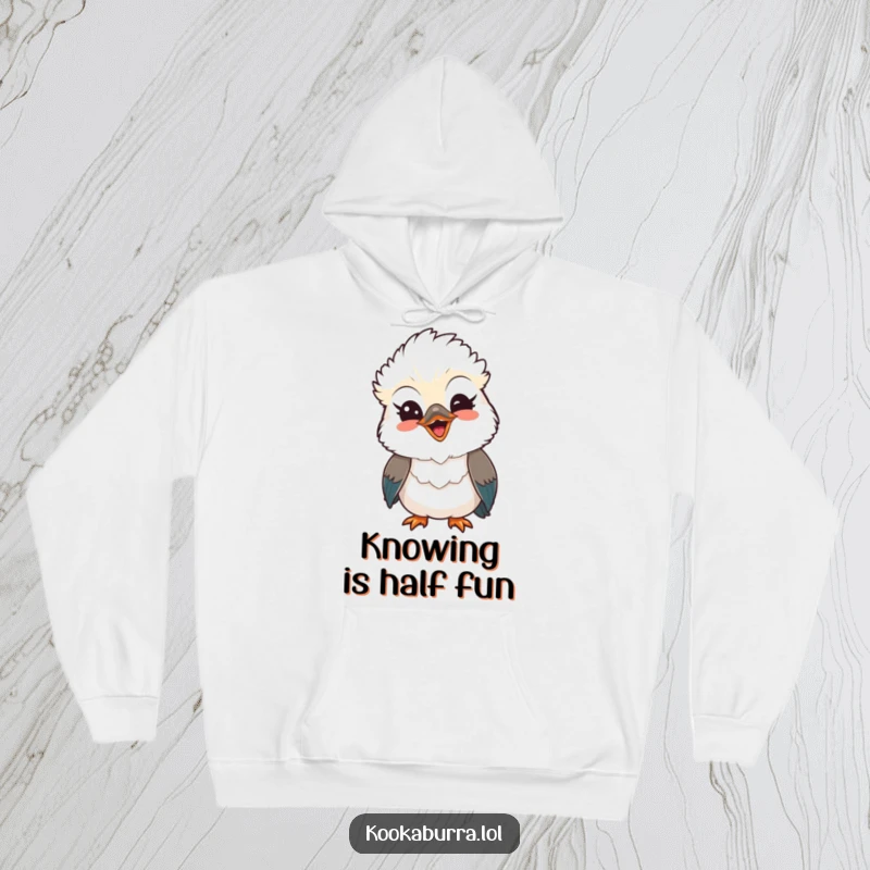 Funny Kawaii Kookaburra hoodie, a cute bird with a playful wink and beaming smile. Cozy, cheerful, and perfect for funny gifts.