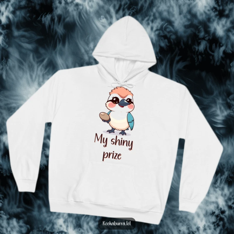 Funny Hoodie: A charming kookaburra bird extends a glistening pebble with a hopeful gaze, a truly unique gift idea.