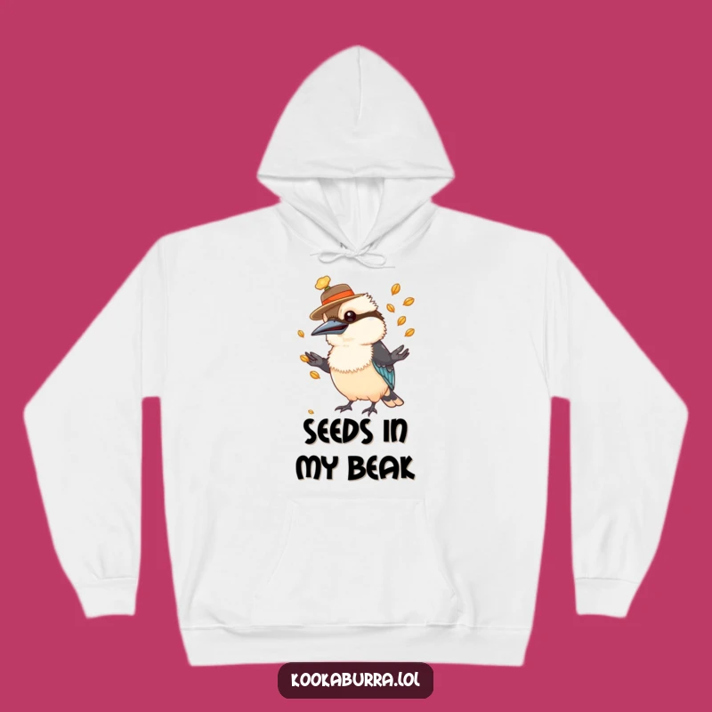 Cozy Funny Kookaburra Hat Juggling Seeds Hoodie: Warmth and Laughter Guaranteed