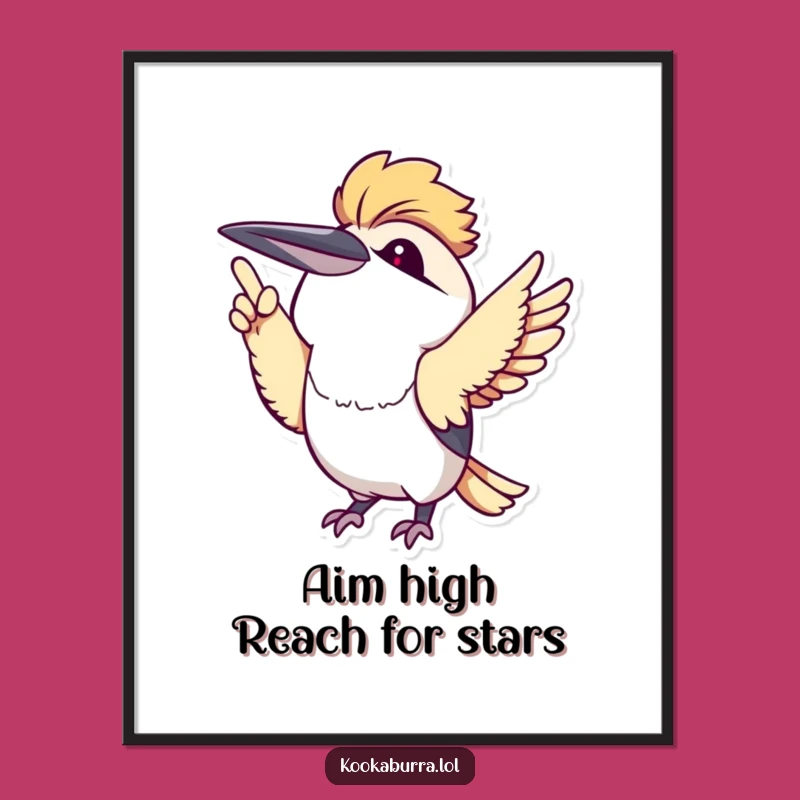 Funny Free Printable Kawaii Kookaburra Wall Art: Point Up Humorous Downloadable Decor