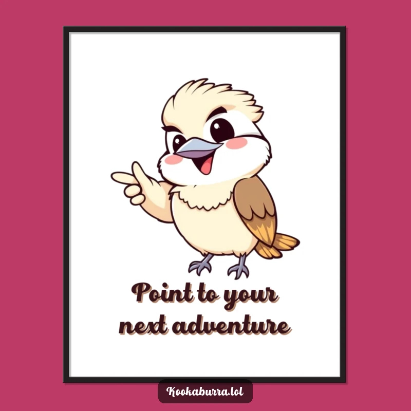 Free Printable Kawaii Kookaburra Wall Art: Mischievous Grin, Pointing Fun, Quirky Decor Download