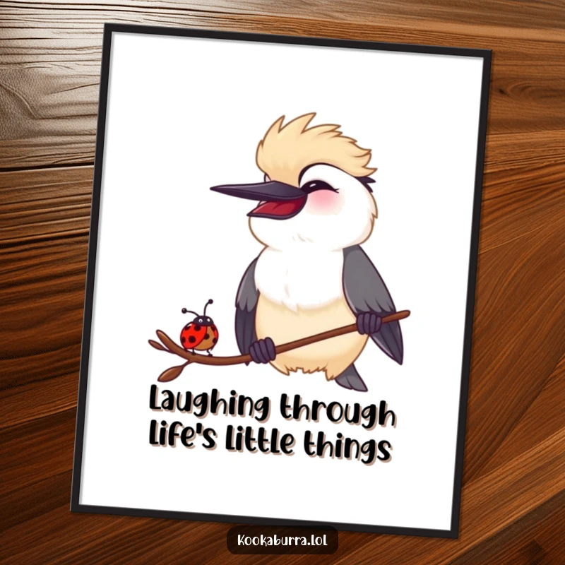 Funny free printable wall art: a kookaburra and a ladybug erupt in laughter, a hilarious and charming downloadable piece.