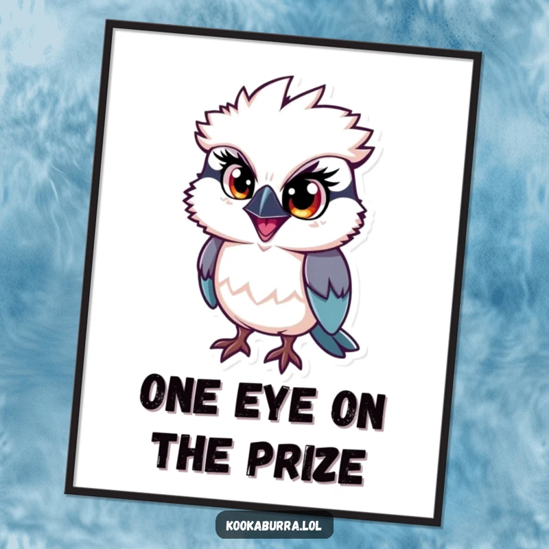 Funny Free Printable Wall Art: Kookaburra with one large, sparkling eye, conveying pure, delightful mischief.