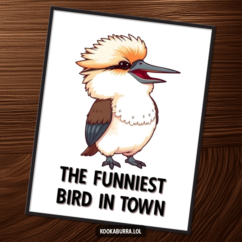 Funny Free Printable Wall Art: A kookaburra comically throwing its head back in an exaggerated, infectious fit of amusement.