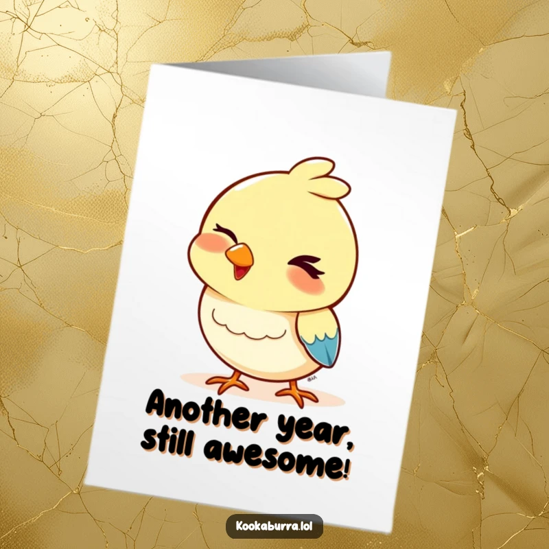Funny Free Printable Birthday Card featuring a bird with a playful wink and a bobbing head, sending cheeky birthday wishes.