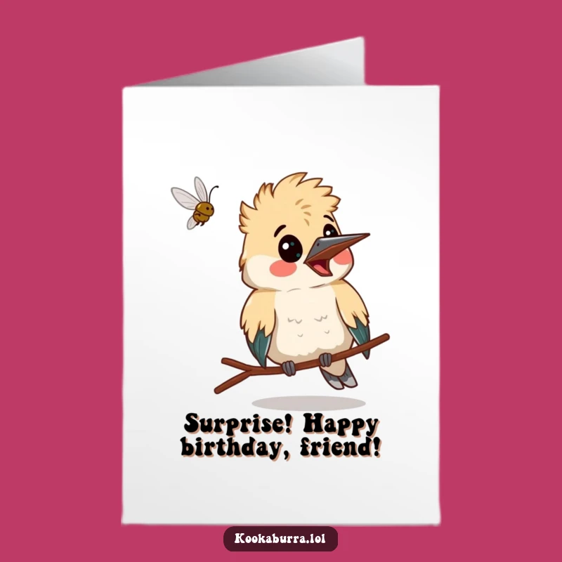 Free Printable Birthday Card: Surprised Kookaburra Meets Bug!