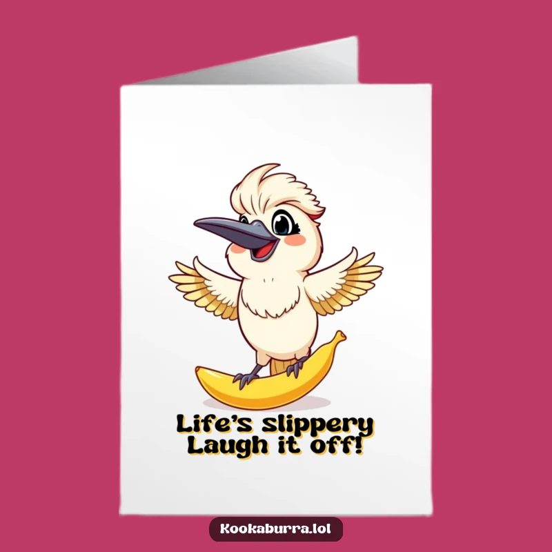 Funny Free Printable Birthday Card: Kookaburra Catches Epic Banana Peel Fail - Downloadable Fun!