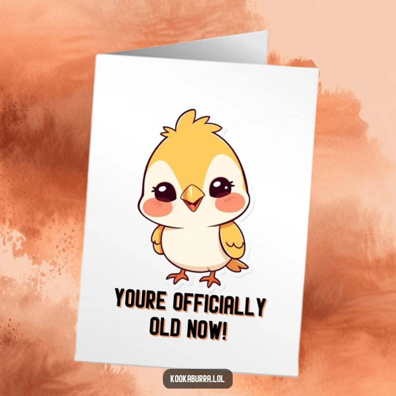 Funny Free Printable Birthday Card featuring a cute bird tipping its head with a wide, infectious silly grin, celebrating merrily.