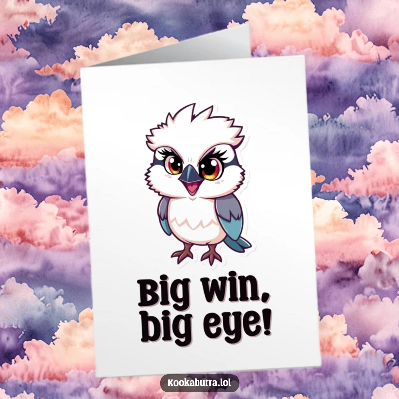 Funny Free Printable Congrats Card: Kookaburra with one large, sparkling eye, full of playful plotting.