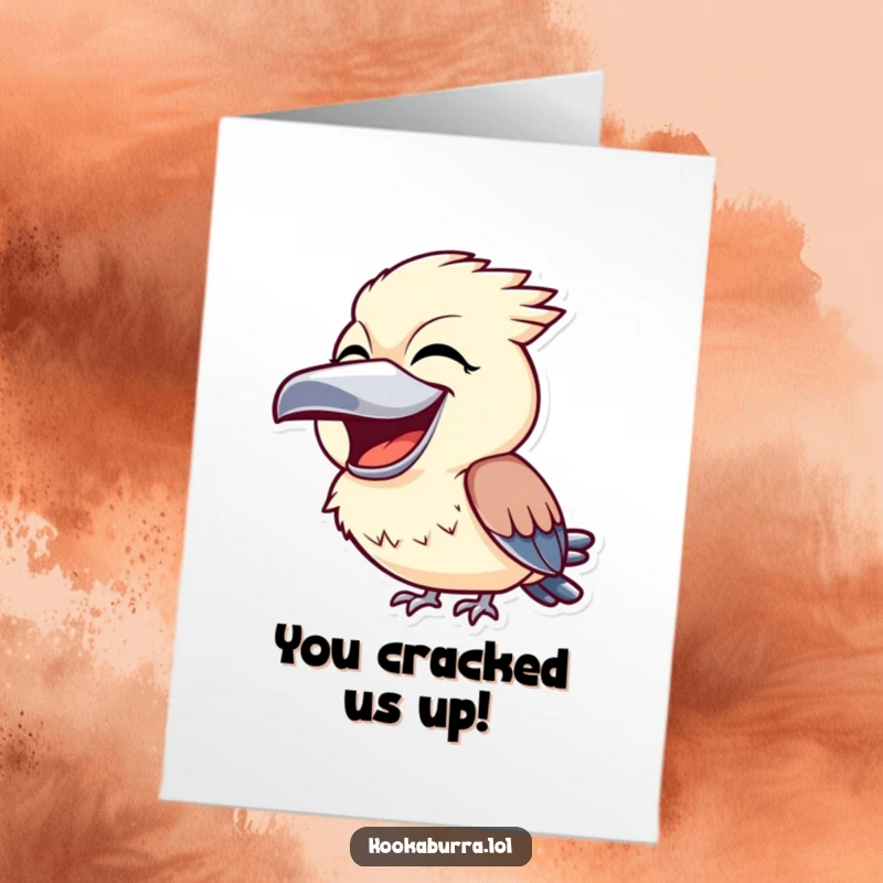Funny Free Printable Congratulations Card: A kookaburra erupting in loud, hearty laughter with its beak wide open, celebrating your win.