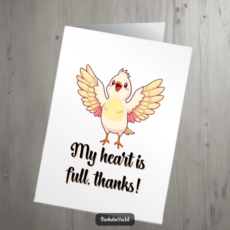 Funny Free Printable Thank You Card depicting a bird stretching its wings wide open, bursting with sincere glee and appreciation.