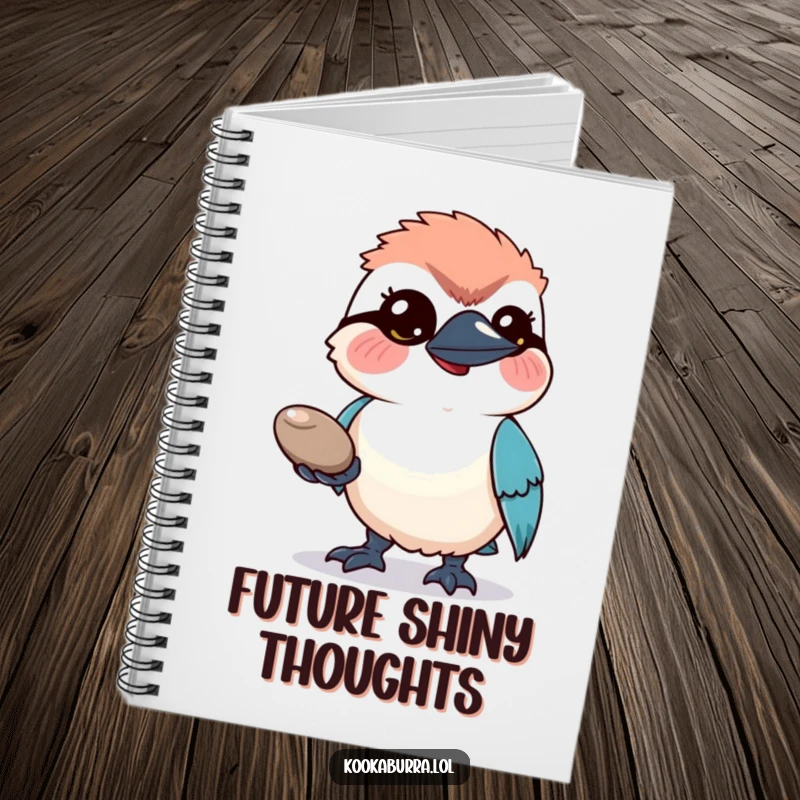 Funny Notebook: A hopeful kookaburra bird offers a shiny pebble, perfect for writing down brilliant ideas.