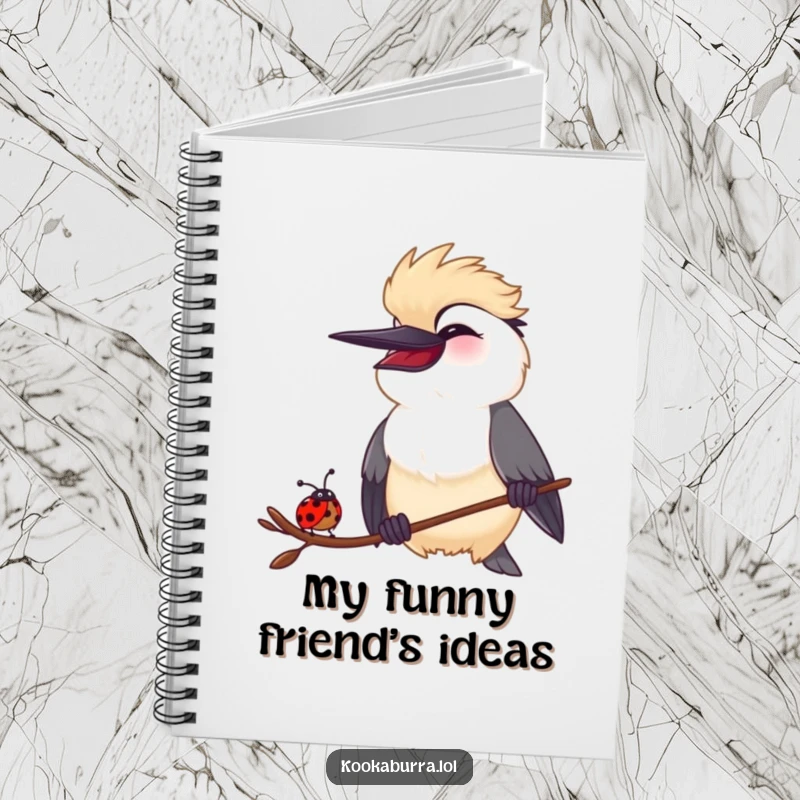 Funny Kookaburra and Ladybug Notebook: A ruled notebook with a cover depicting a kookaburra and ladybug sharing a hilarious laugh, great for students.
