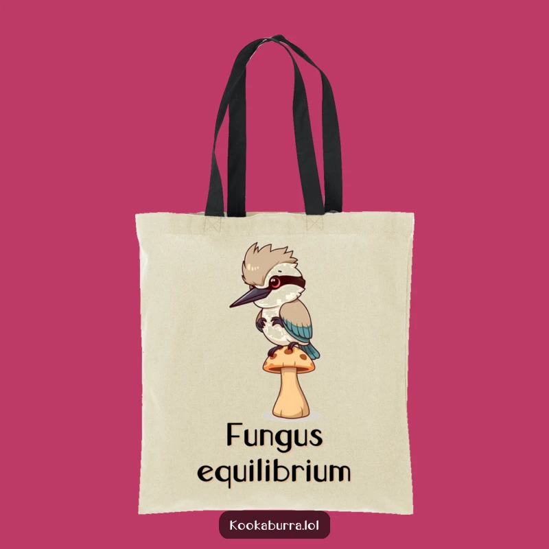 Funny Kookaburra Mushroom Tote Bag: Carry Your Laughs with a Balancing Bird!