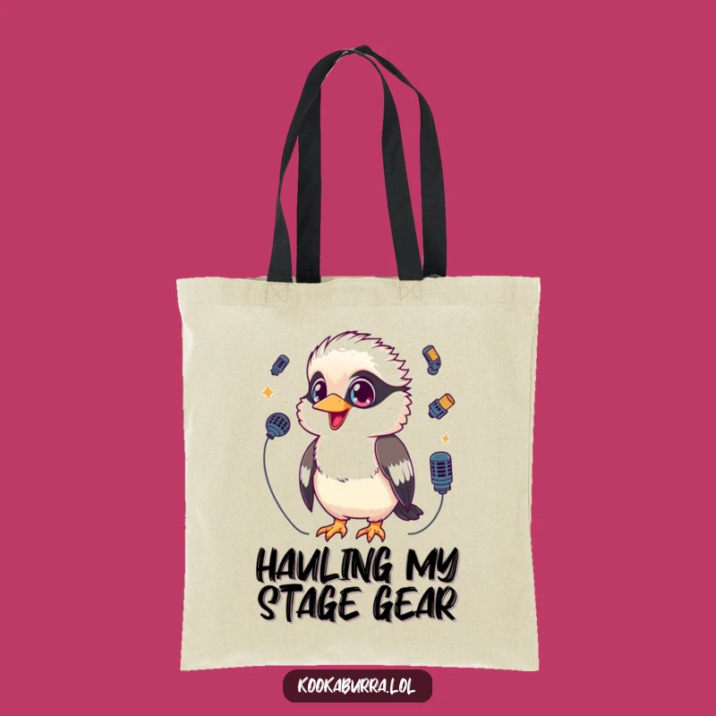 Funny Kookaburra Tote Bag: Kawaii Mic Juggling Shopper